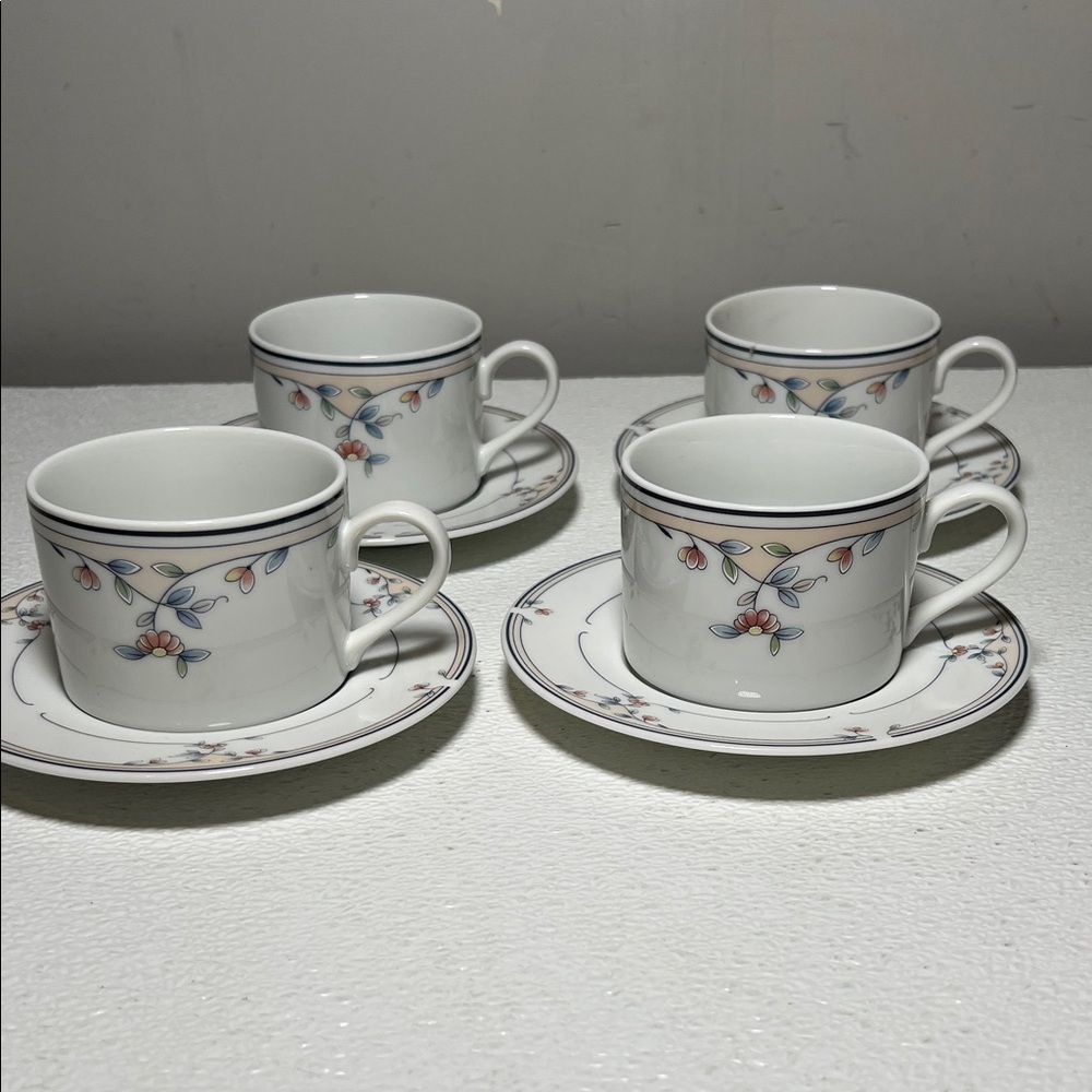 Vintage 80's Princess House Heritage Blossom Cup and Saucer Set 4 Made Japan